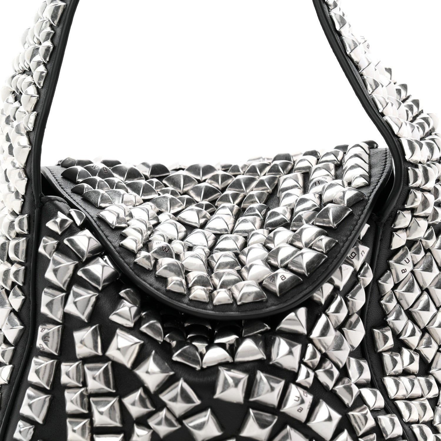 Sheepskin Studded Small Spike Hobo Black