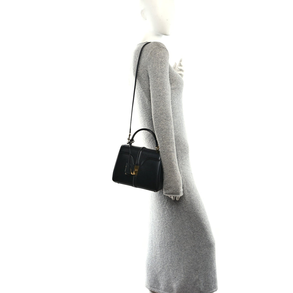 Satinated Calfskin Mini 16 Top Handle Bag Black