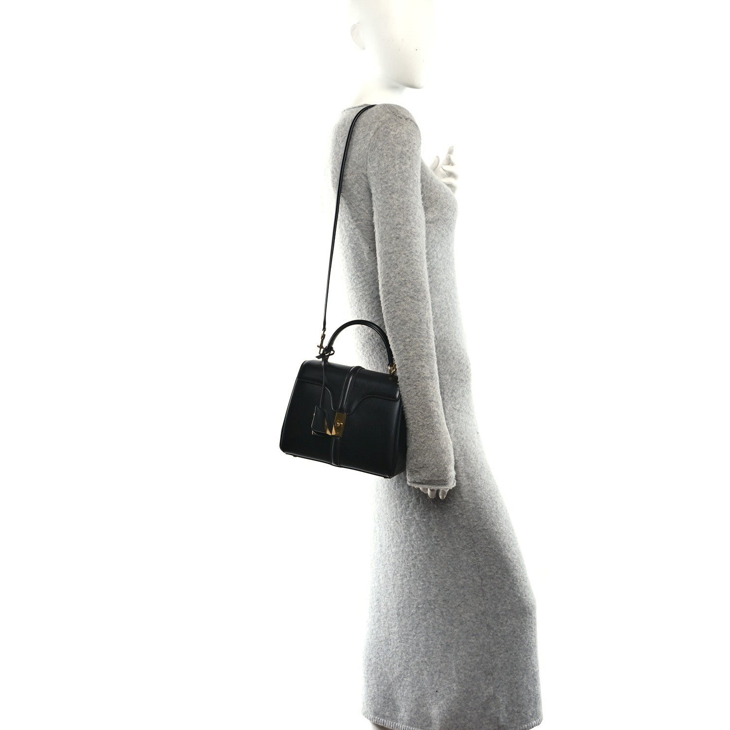 Satinated Calfskin Mini 16 Top Handle Bag Black