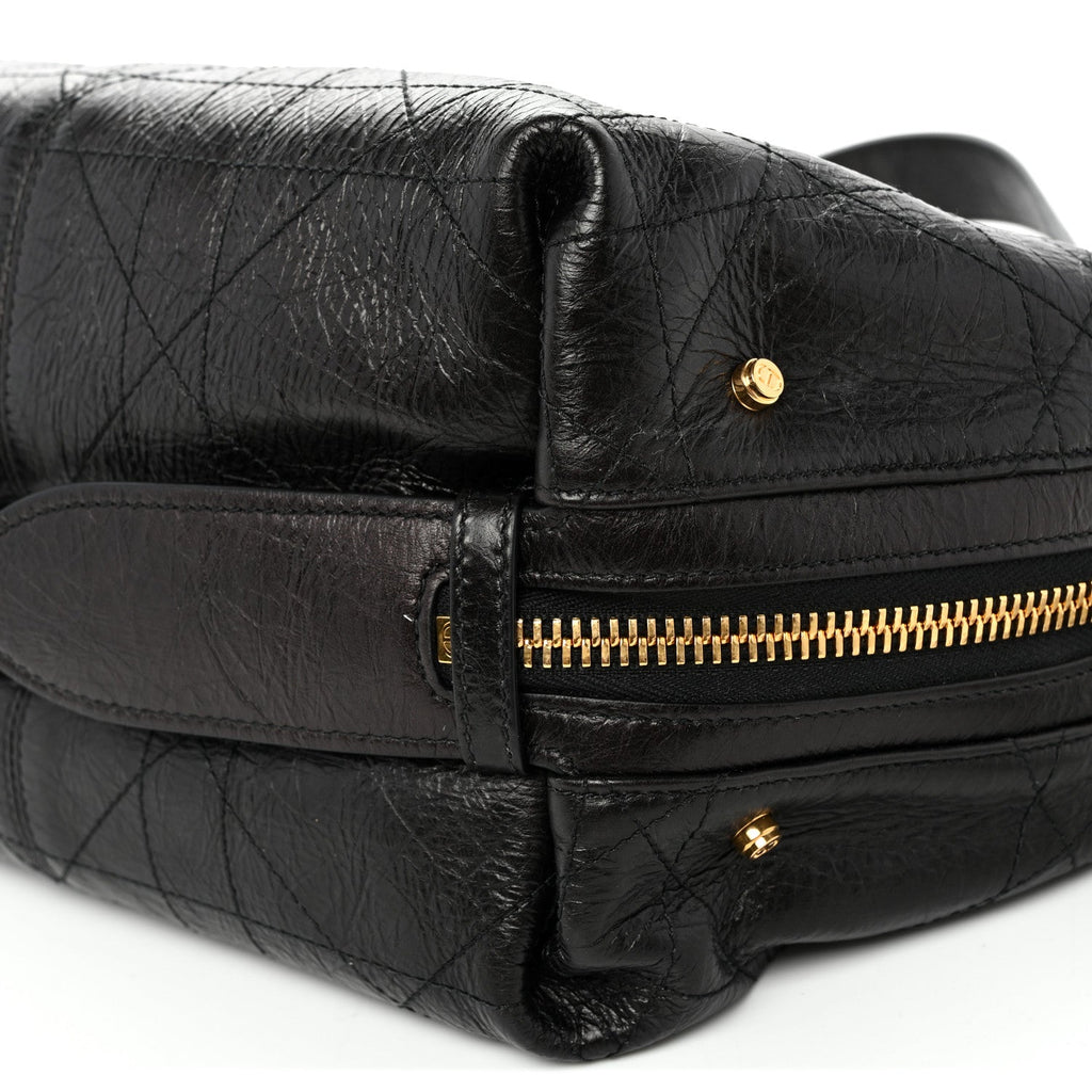 Crinkled Calfskin Macrocannage Small D-Journey Bag Black