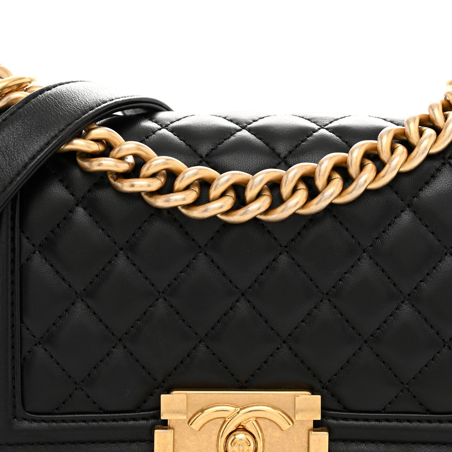 Lambskin Quilted Small Boy Flap Black