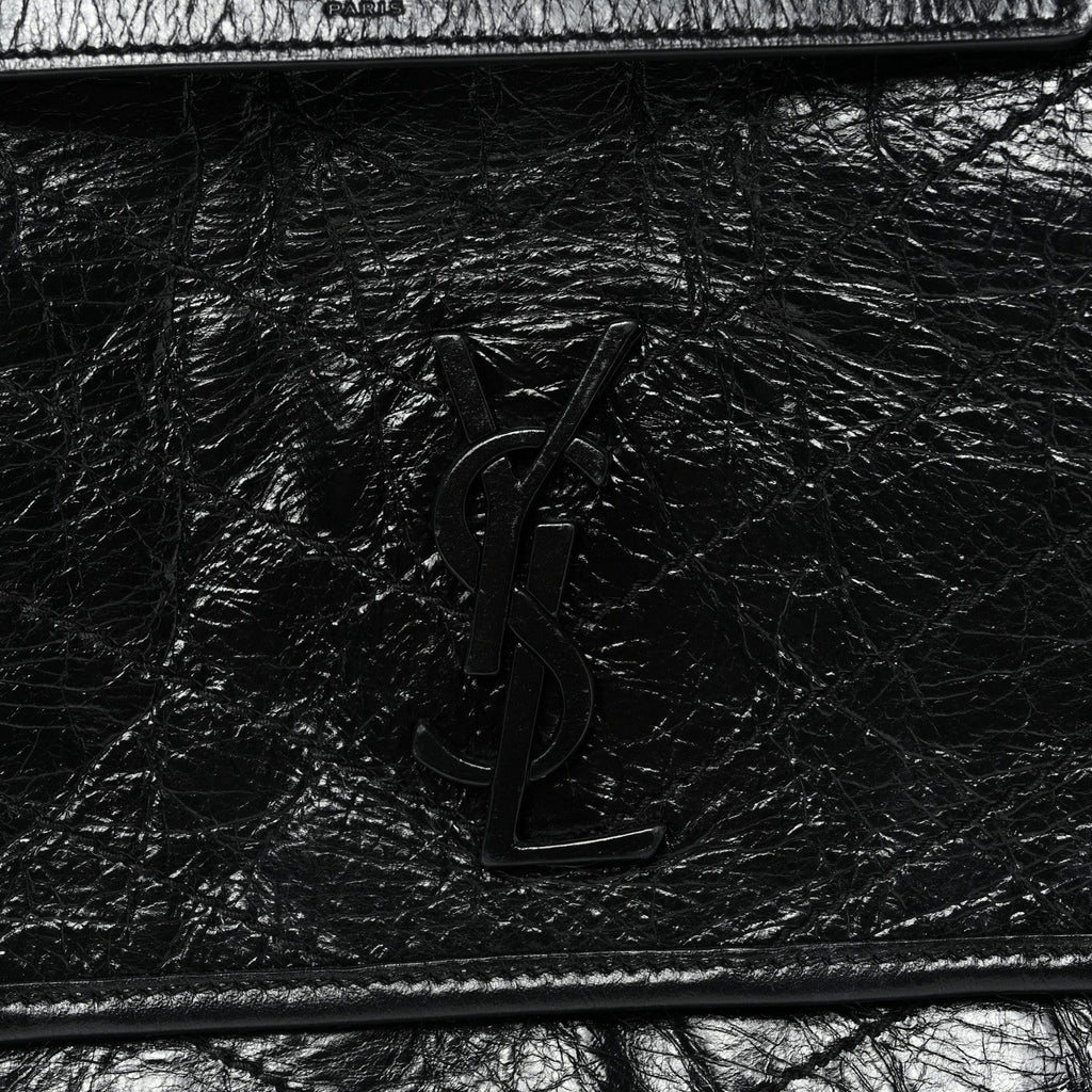 Crinkled Calfskin Matelasse Monogram Medium Niki Chain Satchel Black