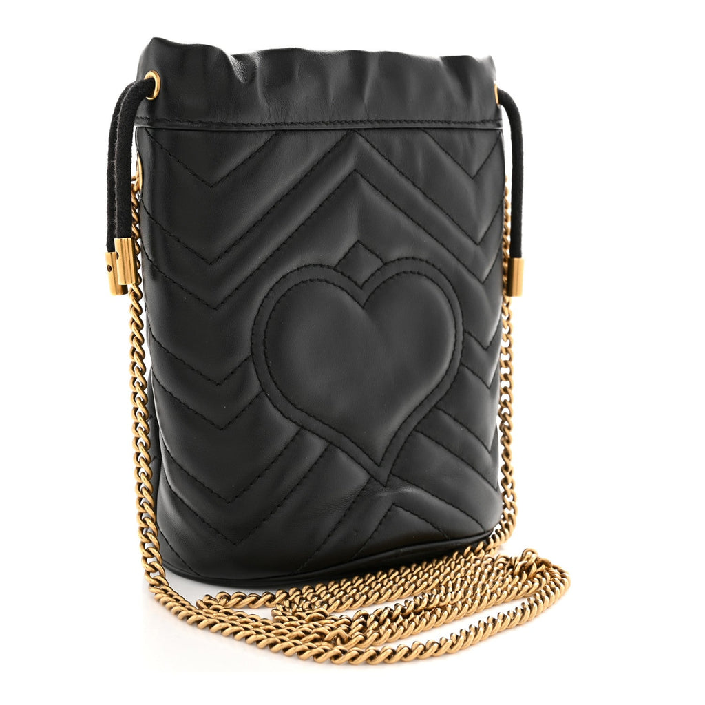 Calfskin Matelasse Mini GG Marmont 2.0 Bucket Bag Black