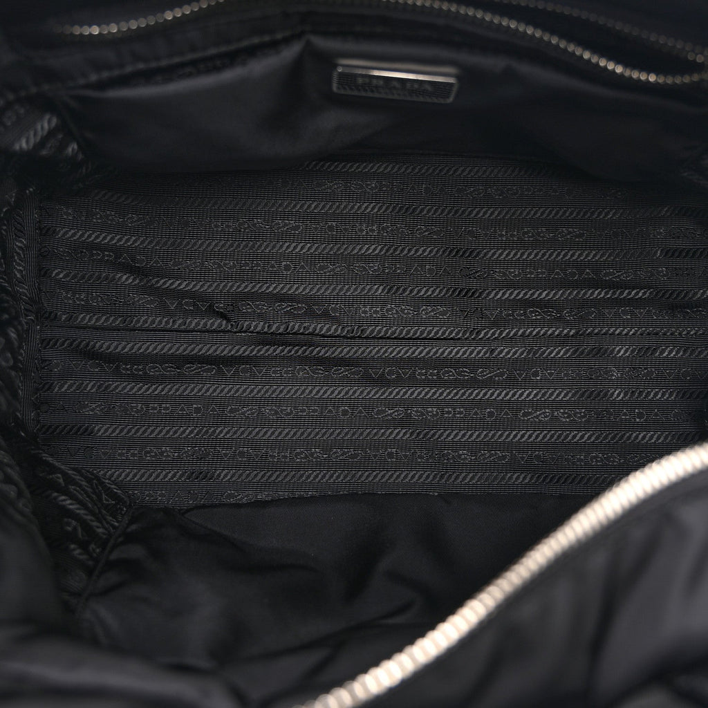 Re-Nylon Nappa Triangle Quilted Padded Small Double Handled Zip Tote Black