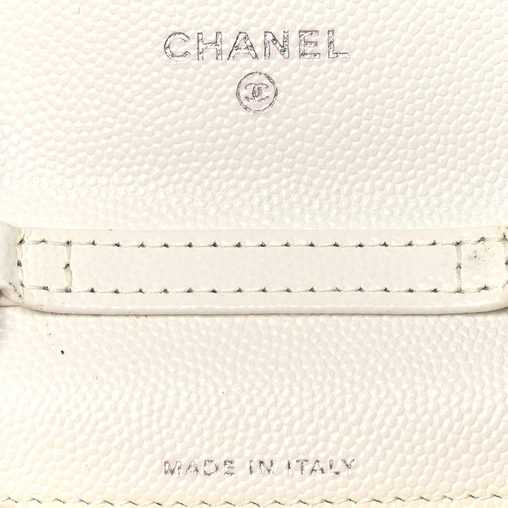 Caviar Quilted Enamel Coco Clutch With Chain White
