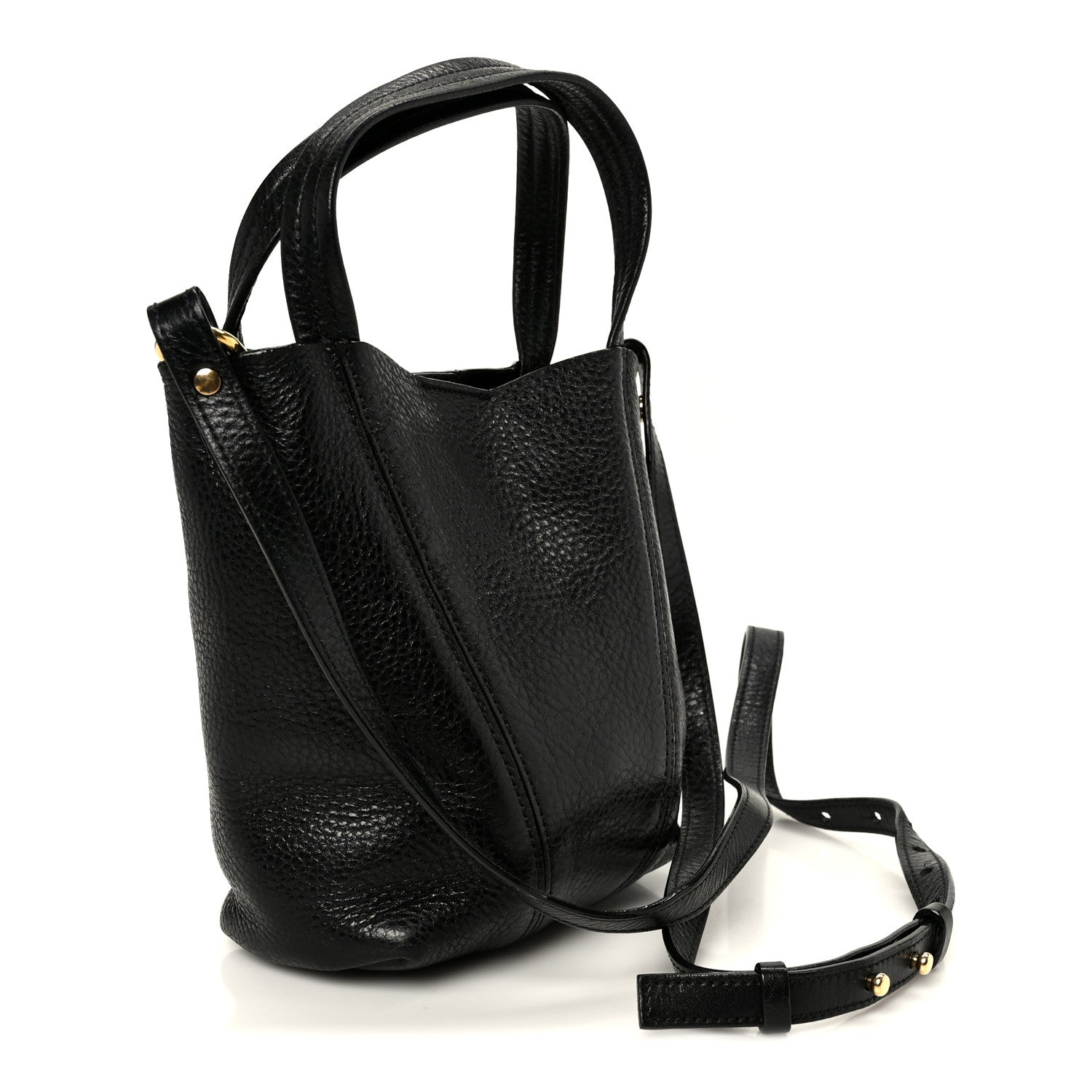 Grained Calfskin Small Spin Tote Black