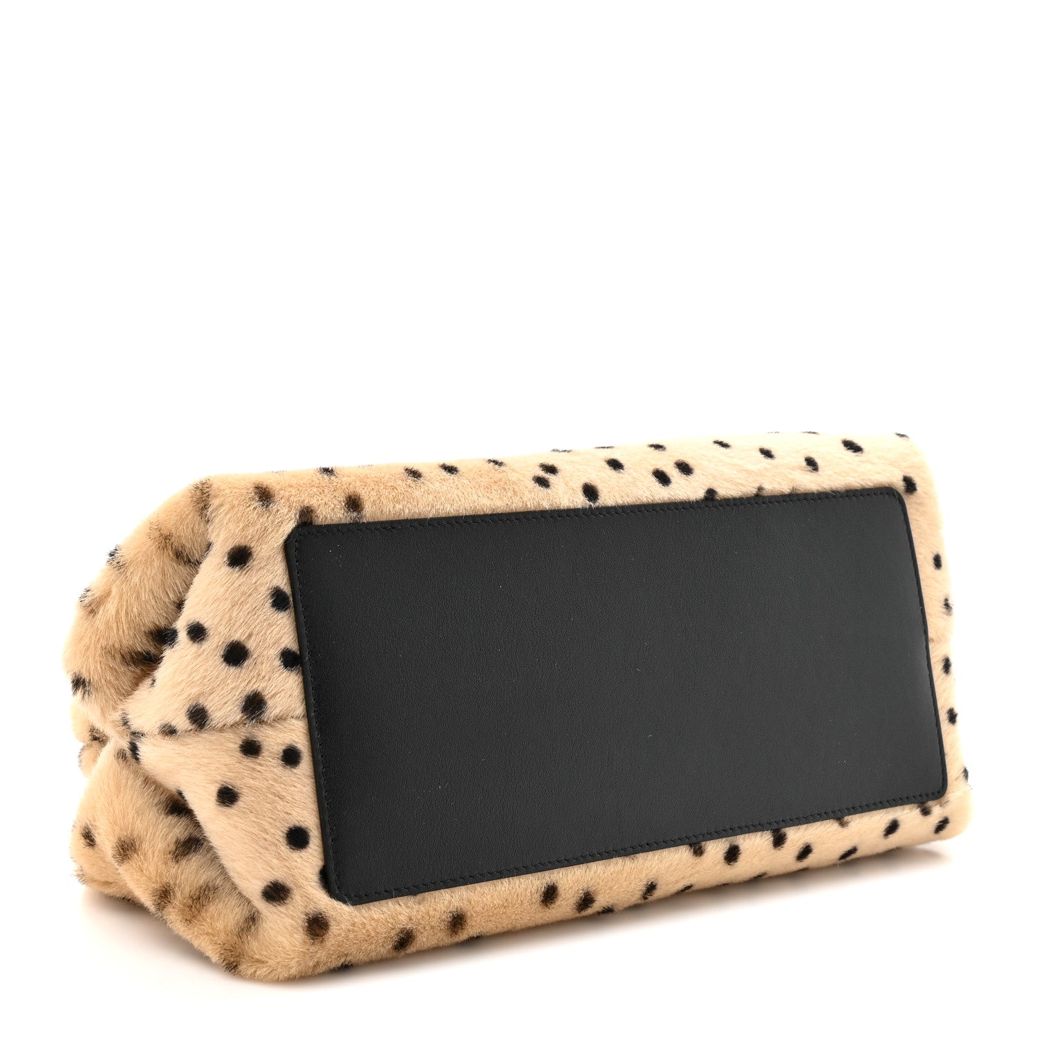 Pony Hair Cheetah Printed Lambskin Clutch With Chain Beige Black