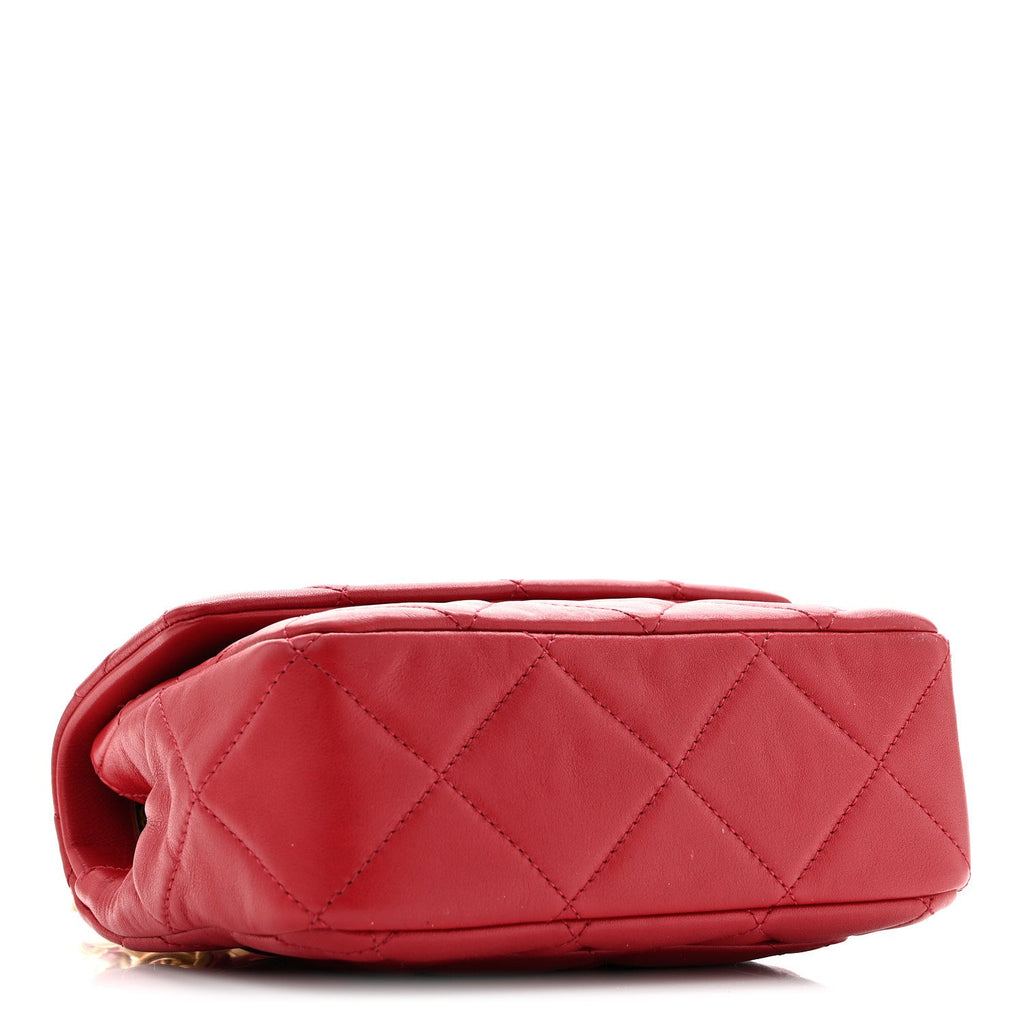 Calfskin Quilted Mini Charms Flap Red