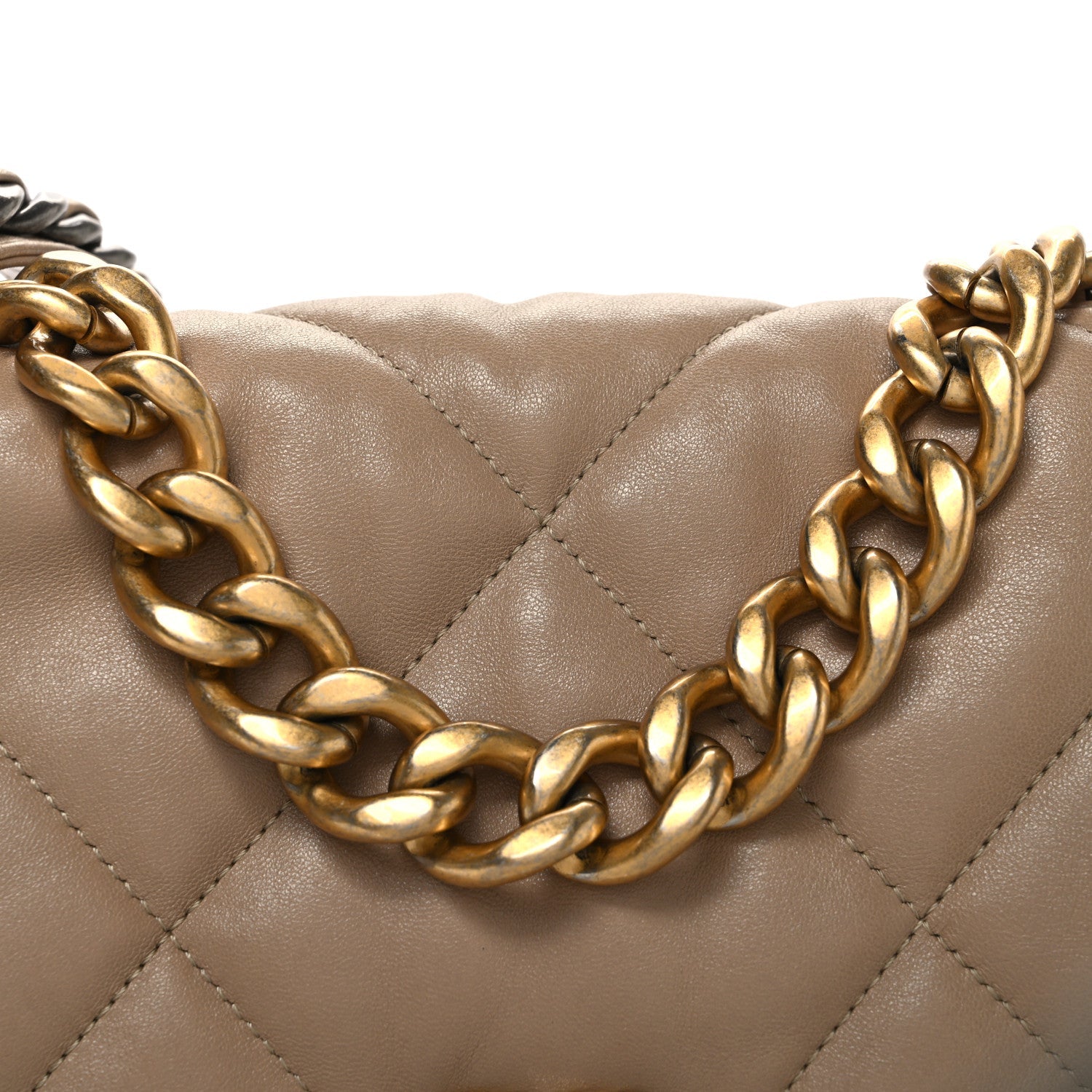 Lambskin Quilted Large Chanel 19 Flap Beige