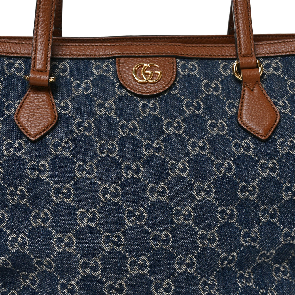 New Denim GG Monogram Medium Ophidia Shopping Tote Blue Tea Cuir