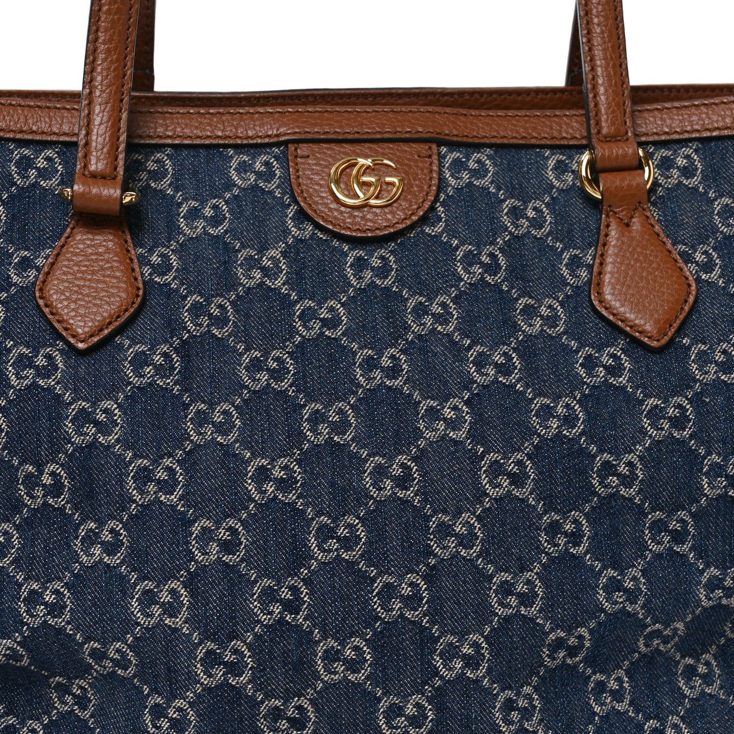 New Denim GG Monogram Medium Ophidia Shopping Tote Blue Tea Cuir