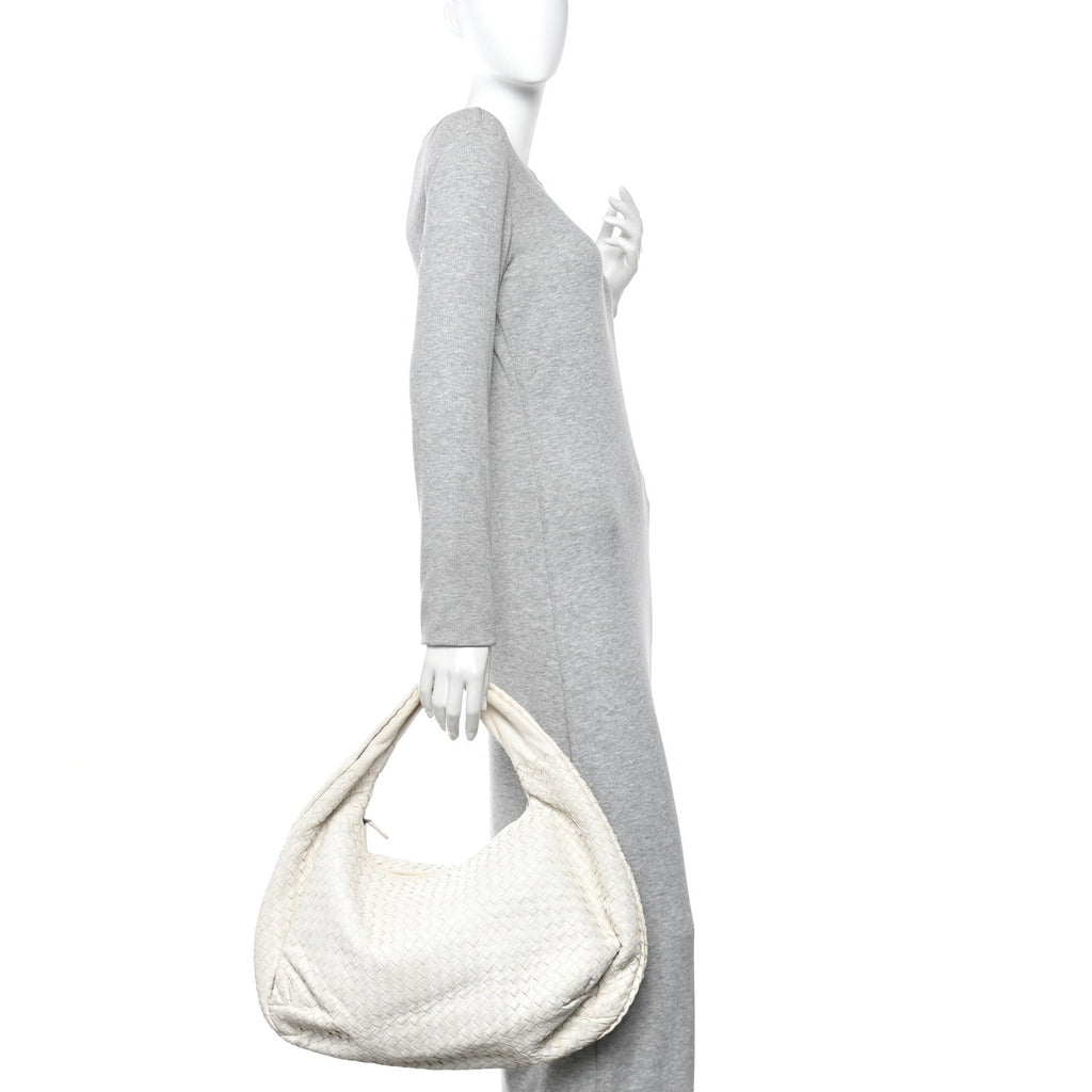Nappa Intrecciato Large Belly Veneta Hobo White