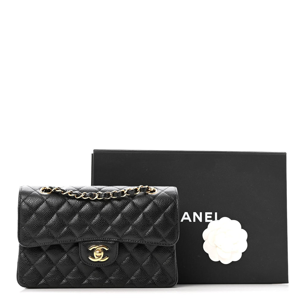 Caviar Quilted Small Double Flap Black