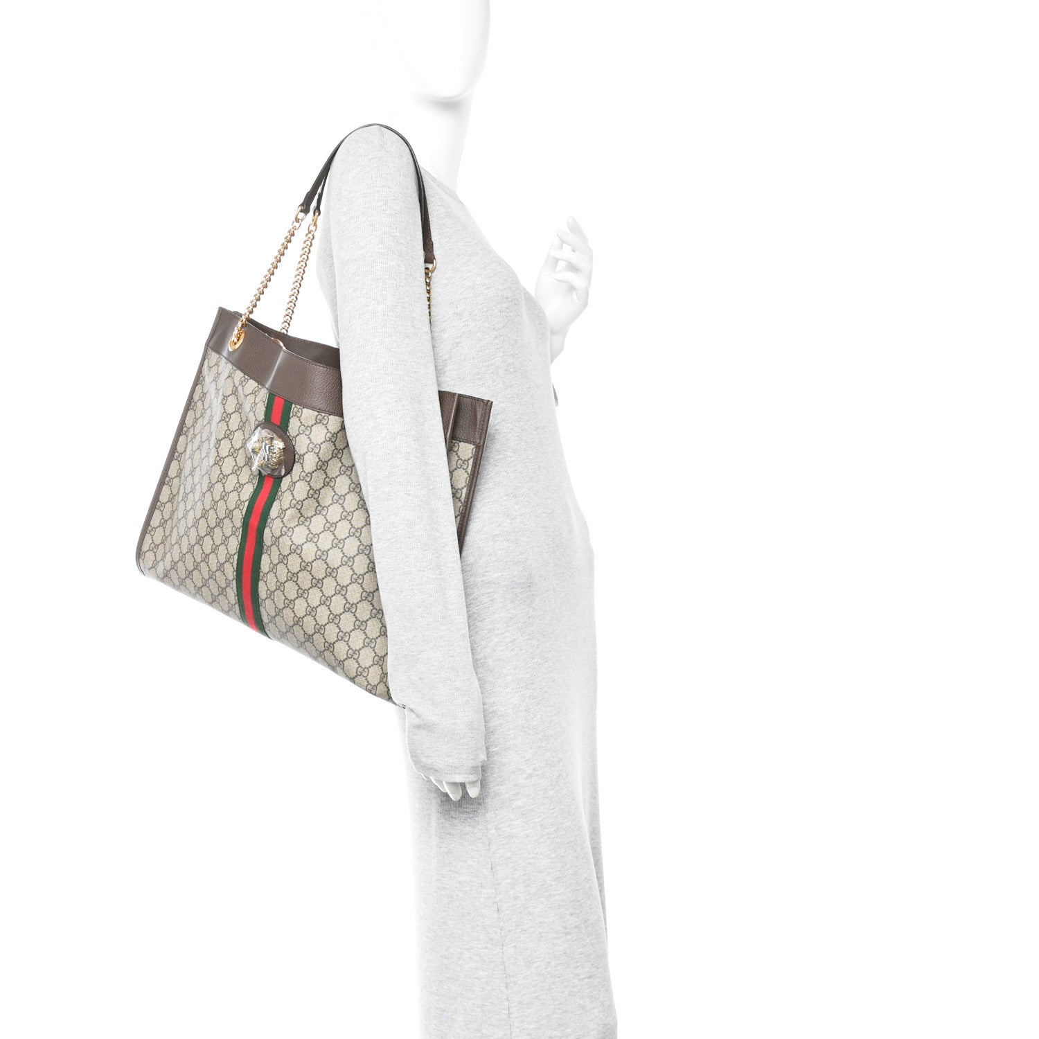GG Supreme Monogram Large Rajah Chain Tote Beige New Acero