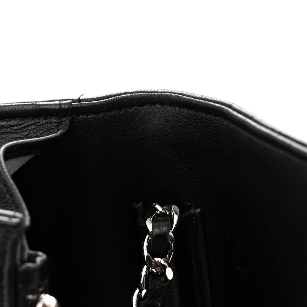Lambskin Camellia Embossed Wallet On Chain WOC Black