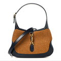 Straw Lux Boarded Dyana Lux Calfskin Small Jackie 1961 Hobo Natural Blue