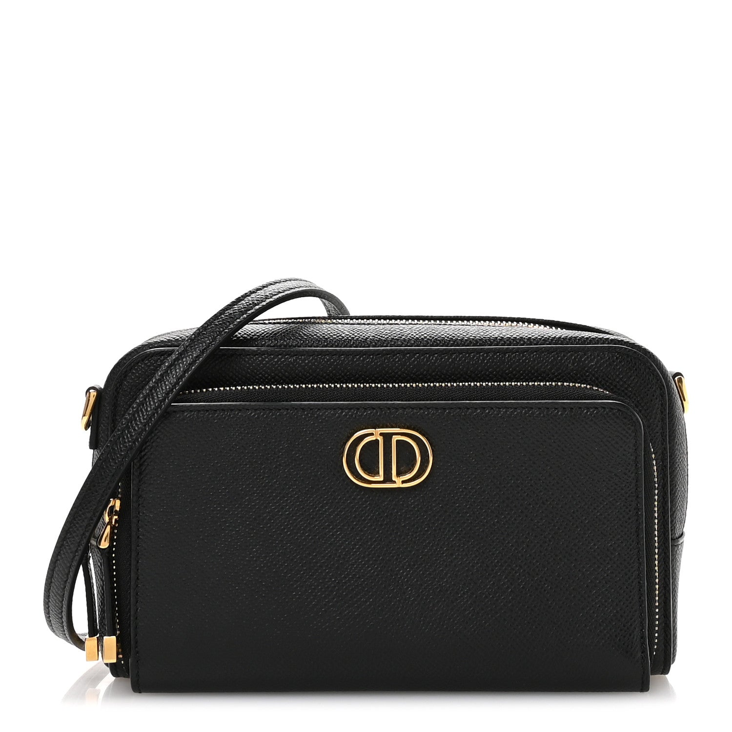 Grained Calfskin Caro Double Pouch Black