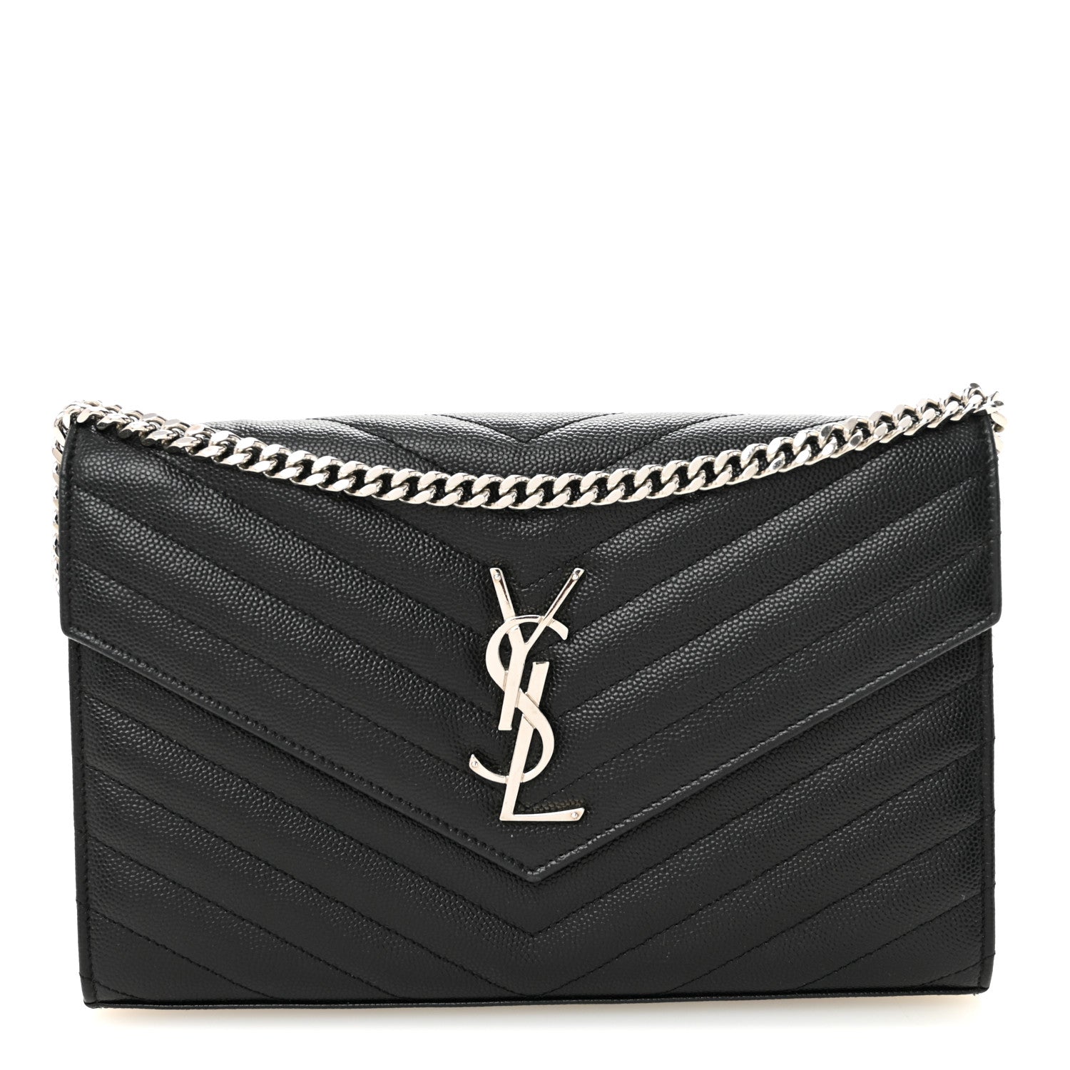 Grain De Poudre Matelasse Chevron Monogram Chain Wallet Black