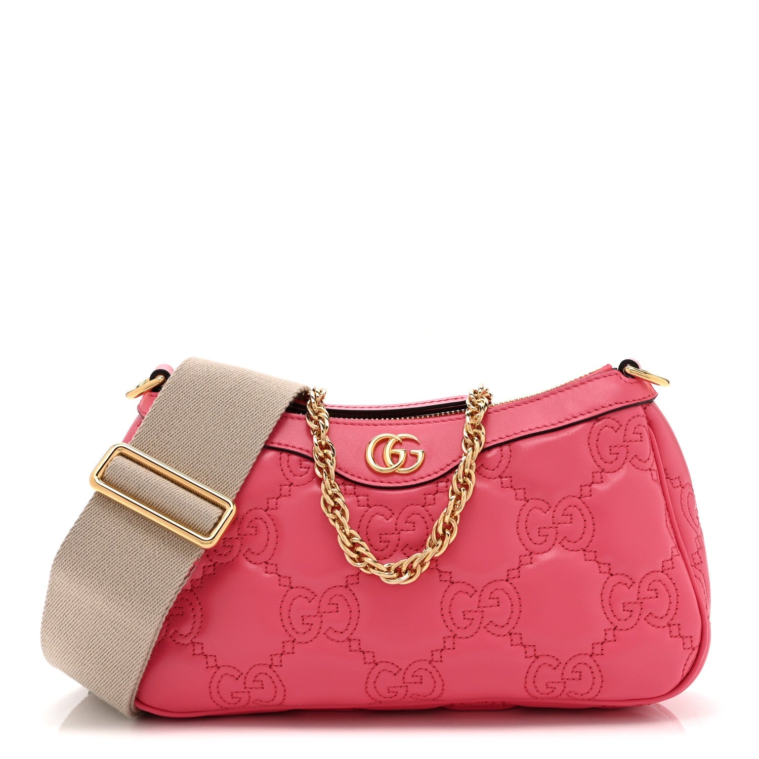 Calfskin GG Matelasse Chain Handbag Rhodamine Pink Natural