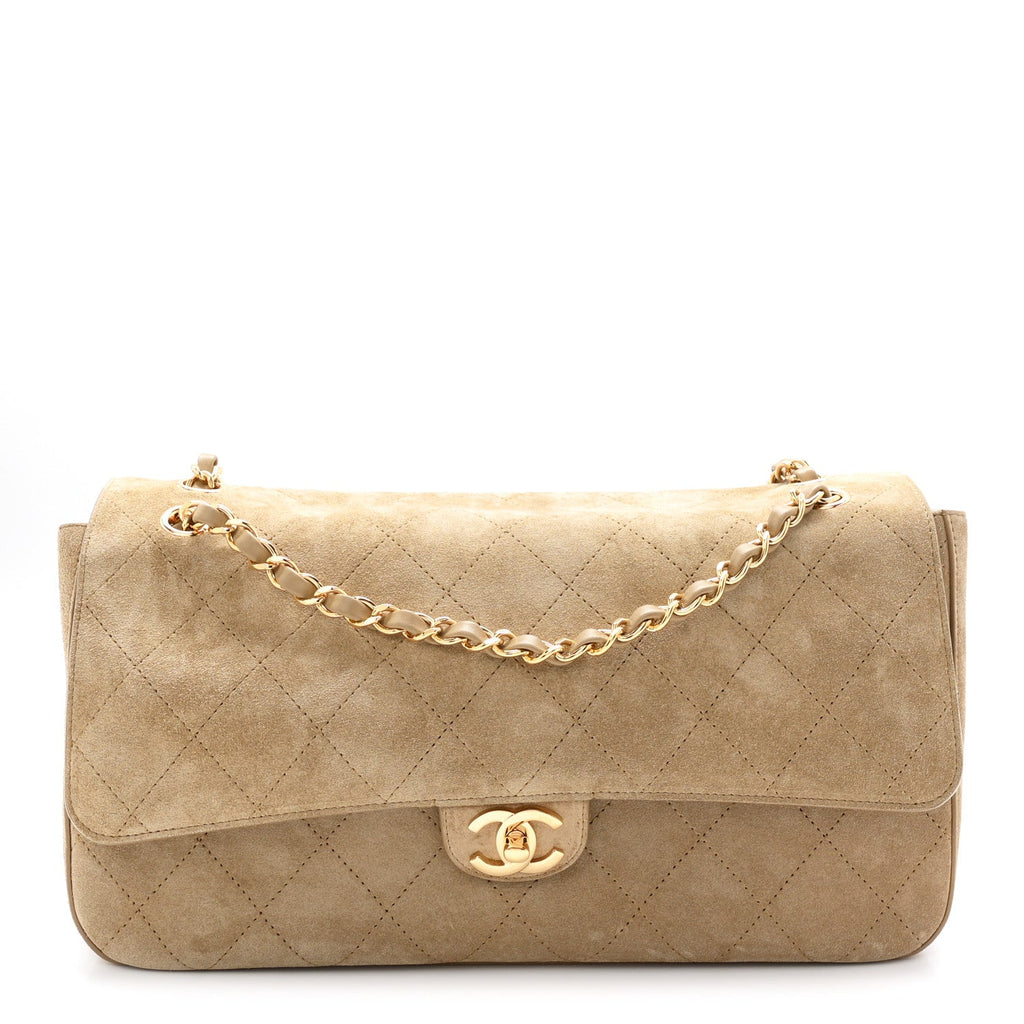 Suede Calfskin Small Souplissimo Maxi Flap Dark Beige