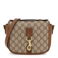 GG Supreme Monogram Textured Calfskin Emblem Mini Shoulder Bag Beige Dark Brown