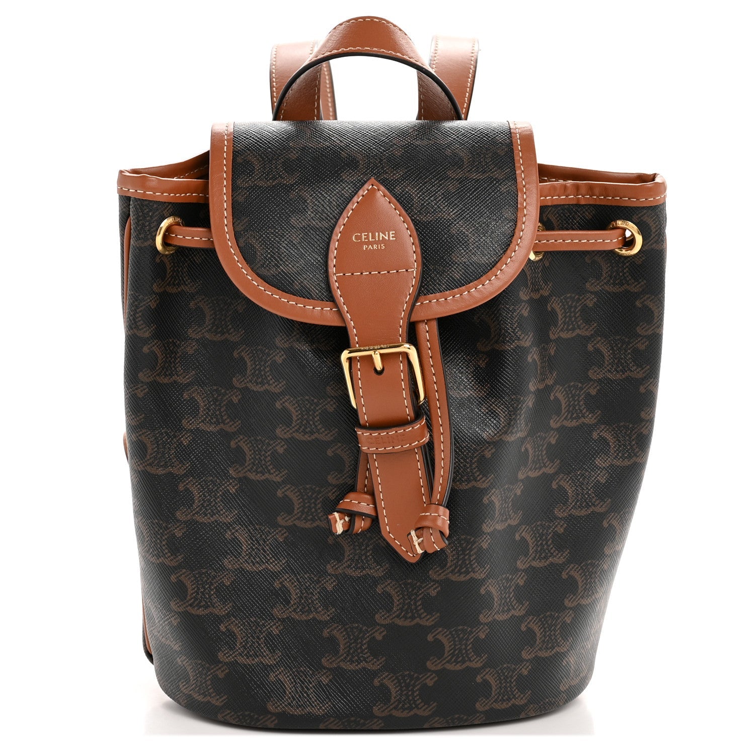 Triomphe Canvas Calfskin Mini Folco Backpack Tan