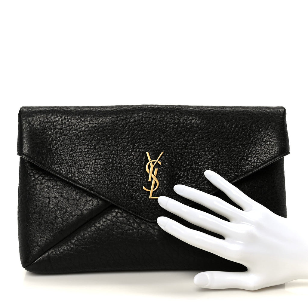 Grained Lambskin Cassandre Envelope Pouch Black