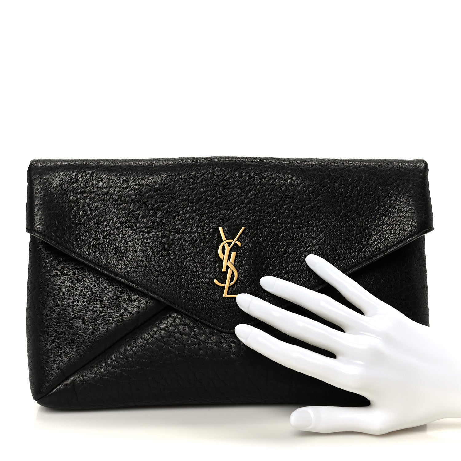 Grained Lambskin Cassandre Envelope Pouch Black