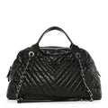 Aged Calfskin Chevron Large Soft Bowling Bag Black