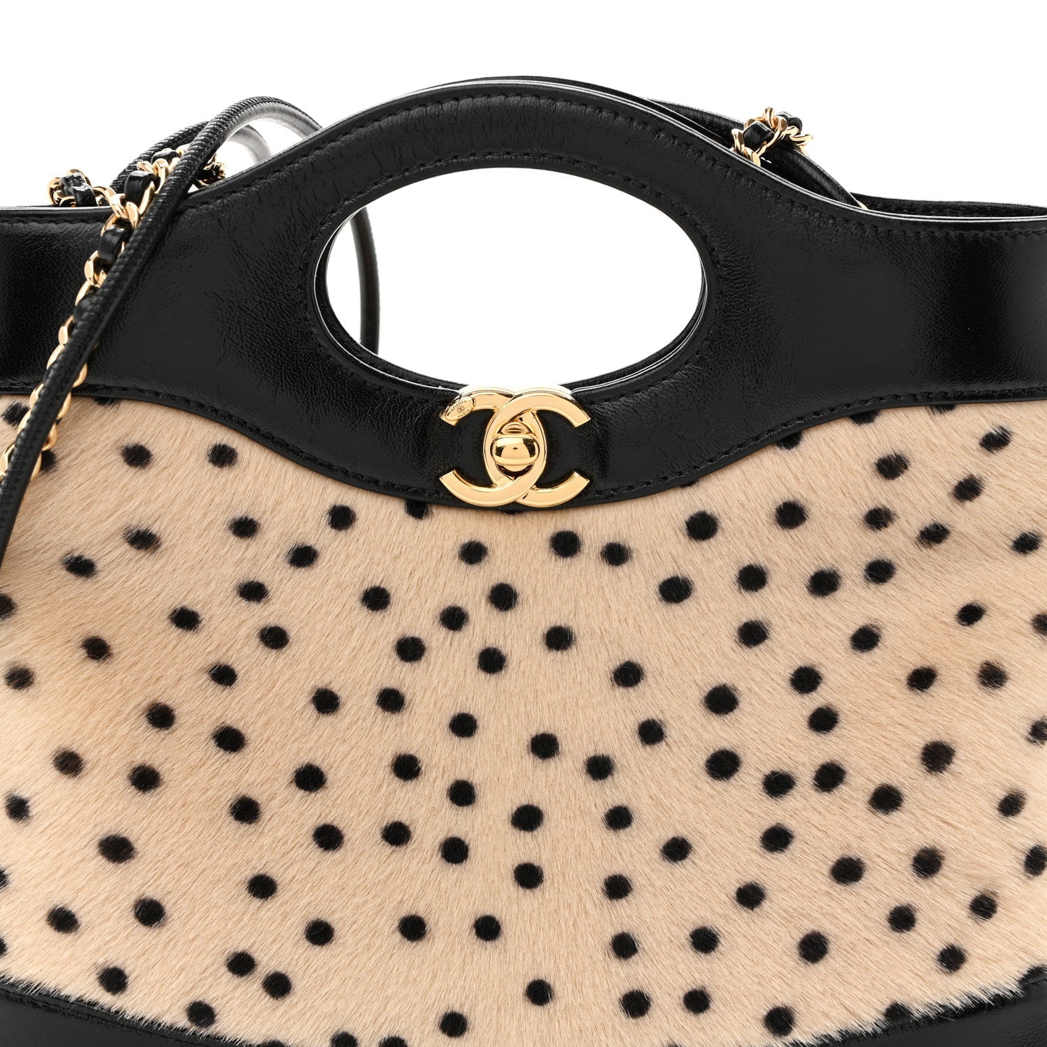 Shiny Lambskin Pony Hair Cheetah Printed Mini 31 Shopping Bag  Light Beige Black