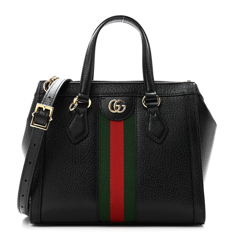 Textured Calfskin Web Small Ophidia Tote Bag Black