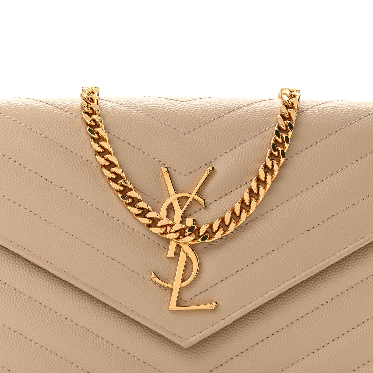 Grain De Poudre Matelasse Chevron Monogram Chain Wallet Dark Beige