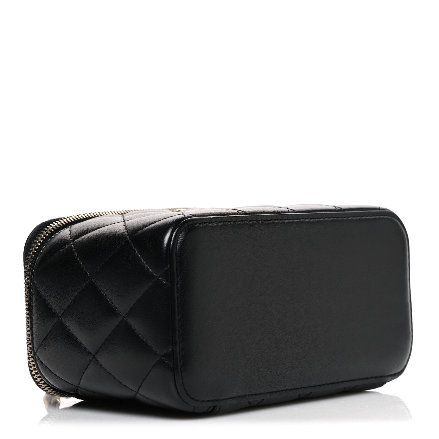 Lambskin Quilted Small Top Handle Vanity Case With Chain Black