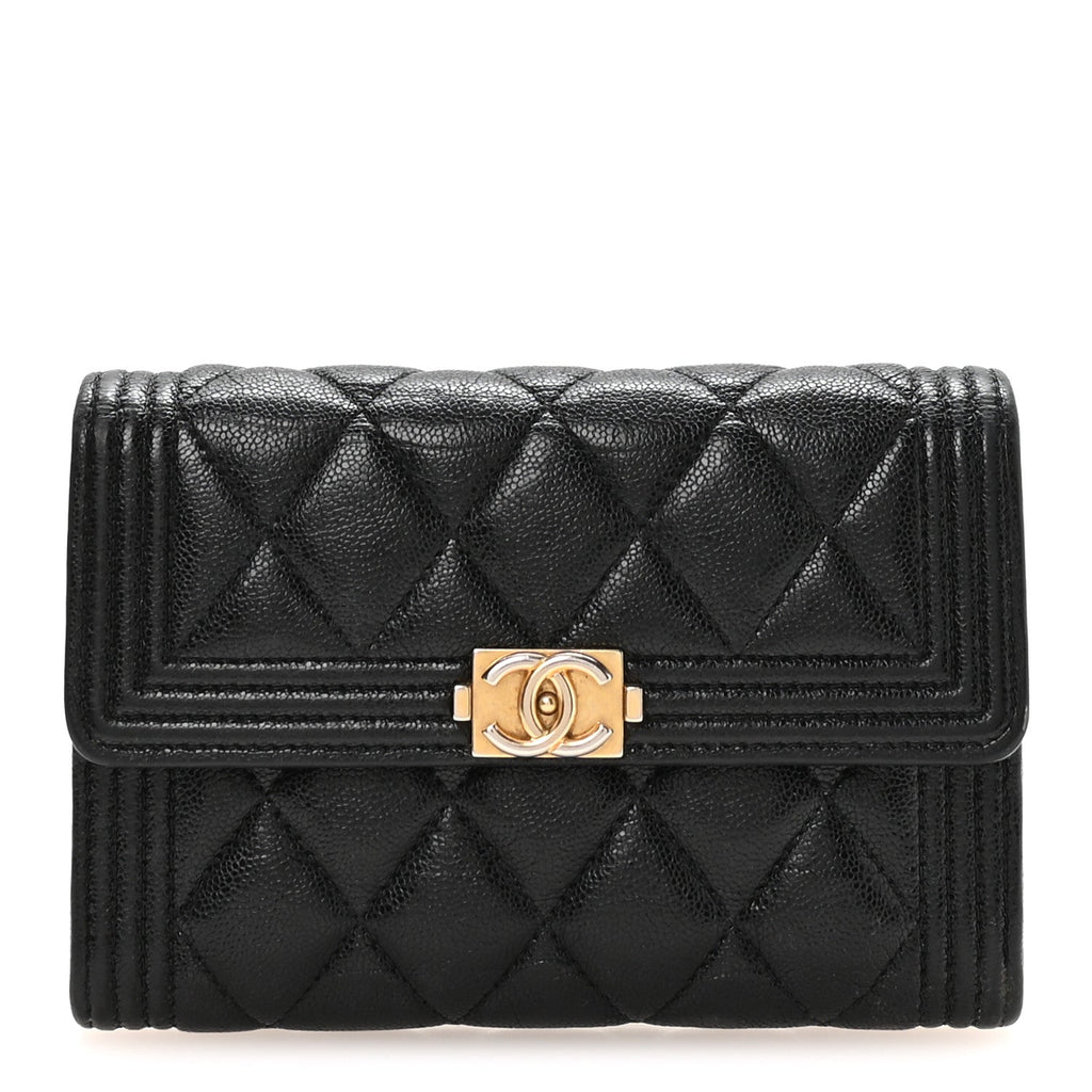 Caviar Quilted Medium Boy Flap Wallet Black