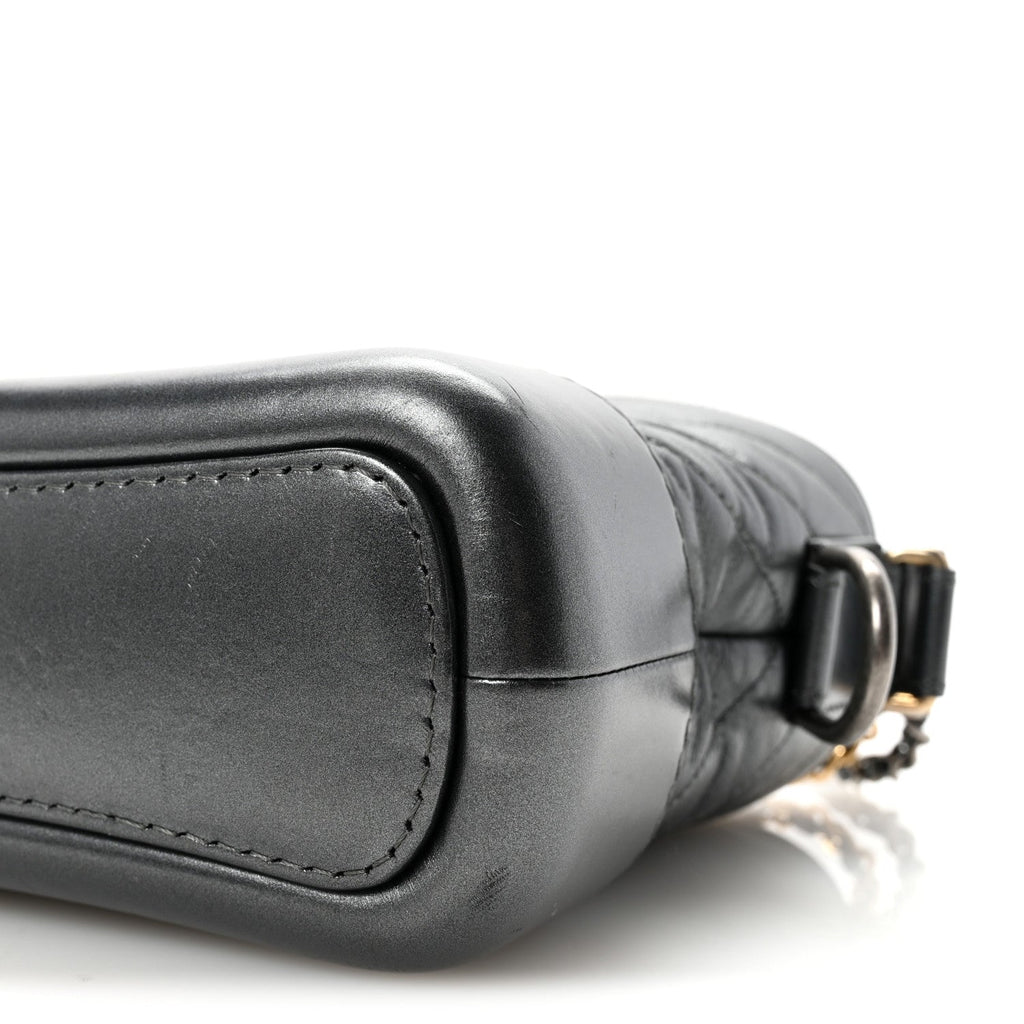 Metallic Aged Calfskin Chevron Quilted Small Gabrielle Hobo Dark Grey