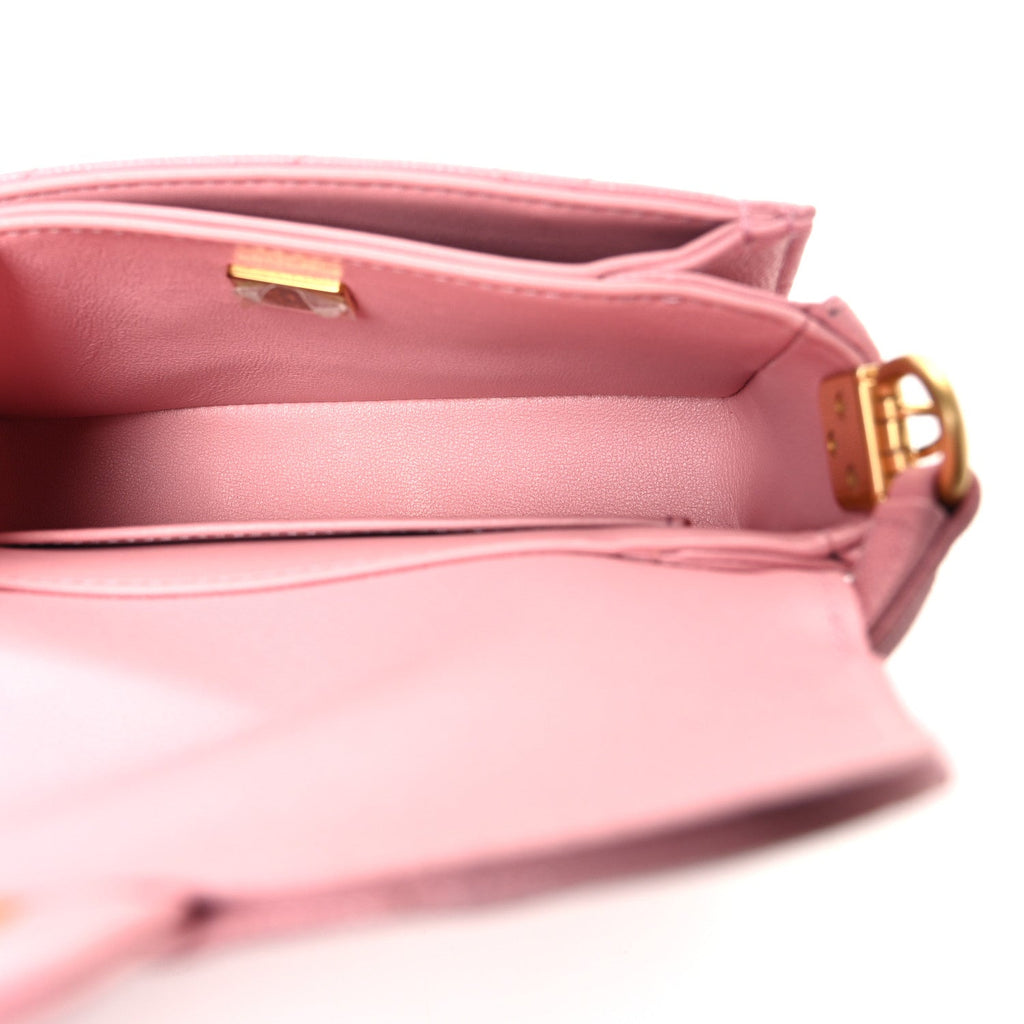 Shiny Caviar Quilted Mini Top Handle Flap Pink