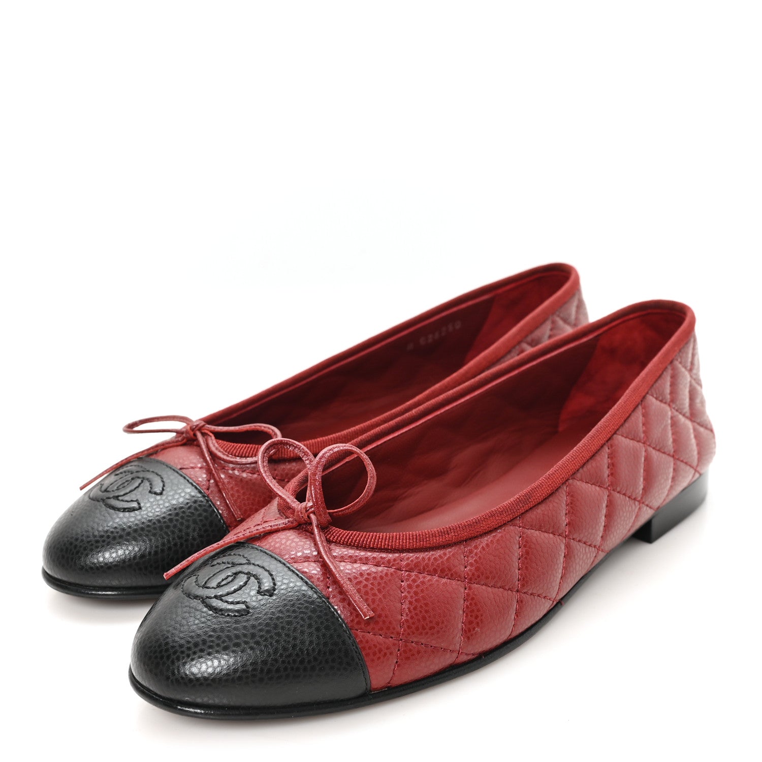 Caviar Quilted CC Cap Toe Ballerina Flats 39.5 Black Red