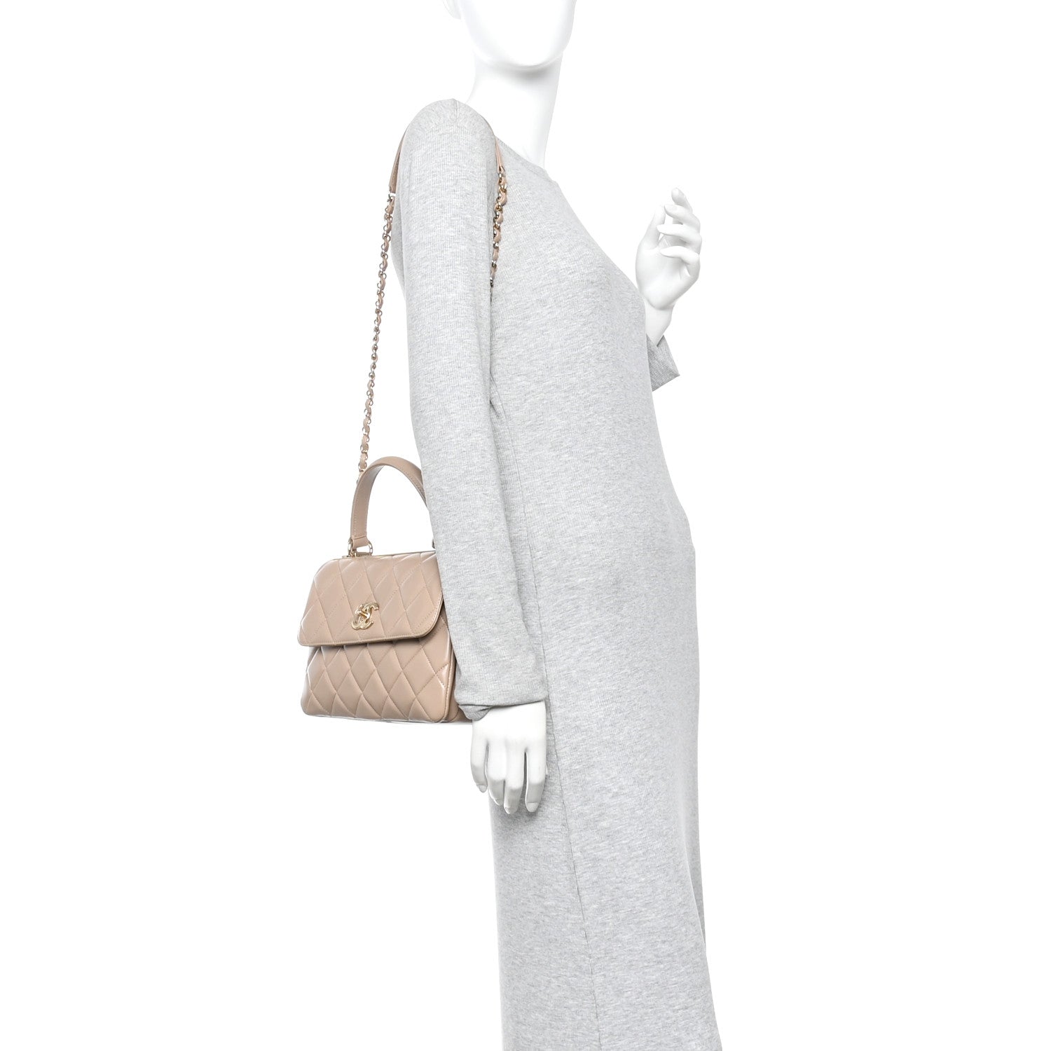 Lambskin Quilted Small Trendy CC Dual Handle Flap Bag Beige