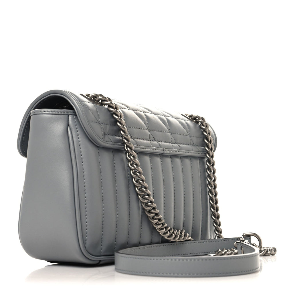 Calfskin Matelasse Aria Small GG Marmont Shoulder Bag Deep Grey