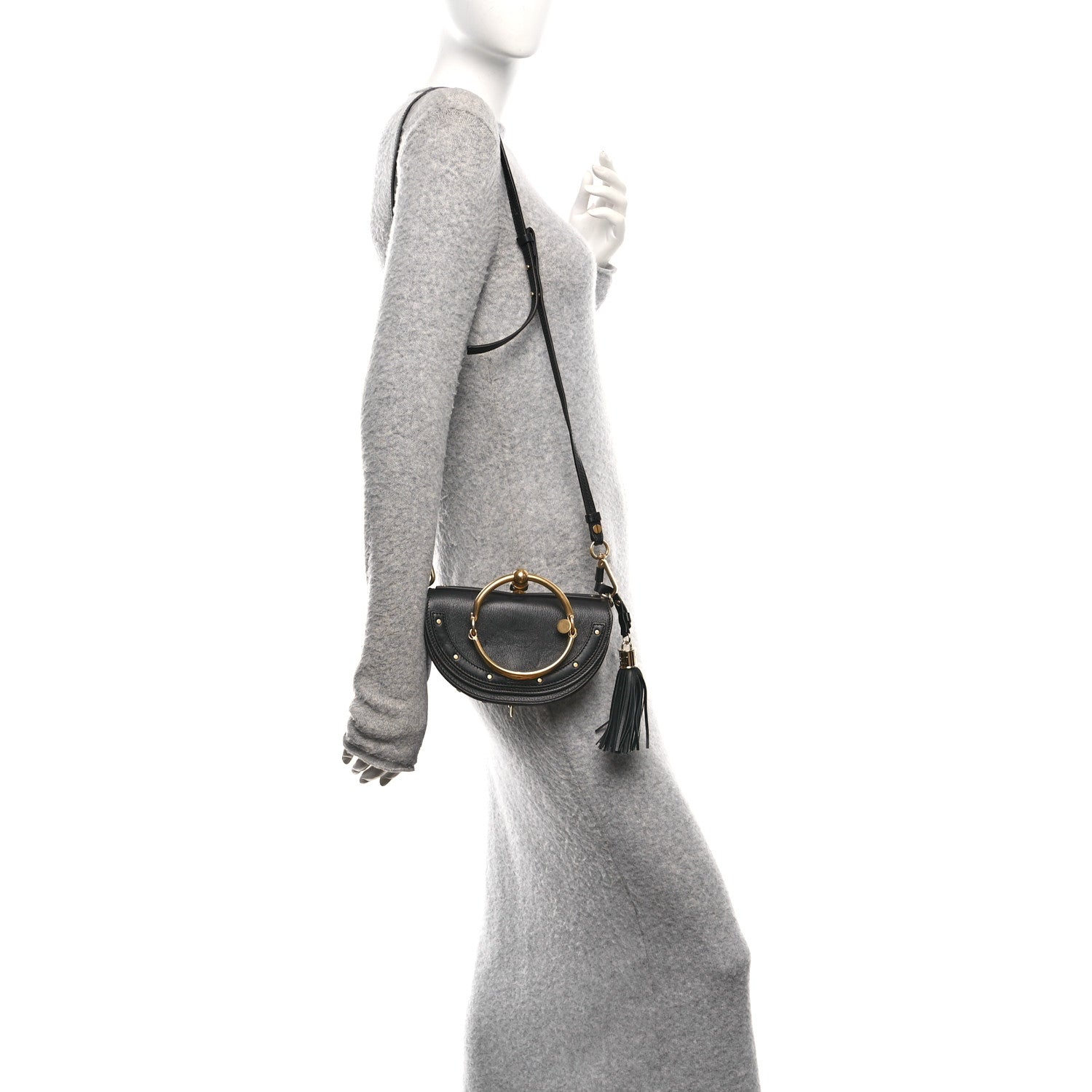 Calfskin Small Nile Bracelet Minaudiere Bag Black