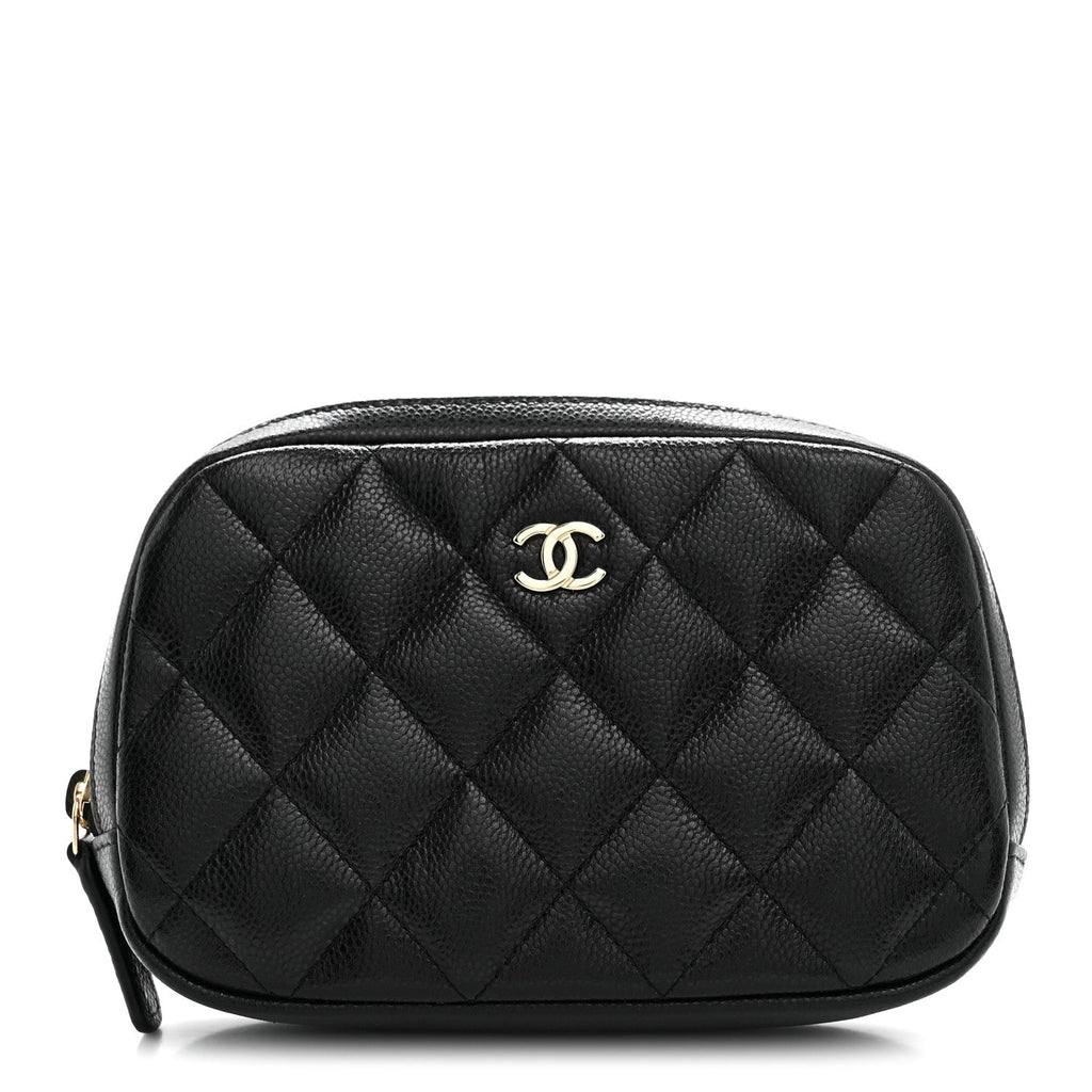 Caviar Quilted Small Curvy Pouch Cosmetic Case Black