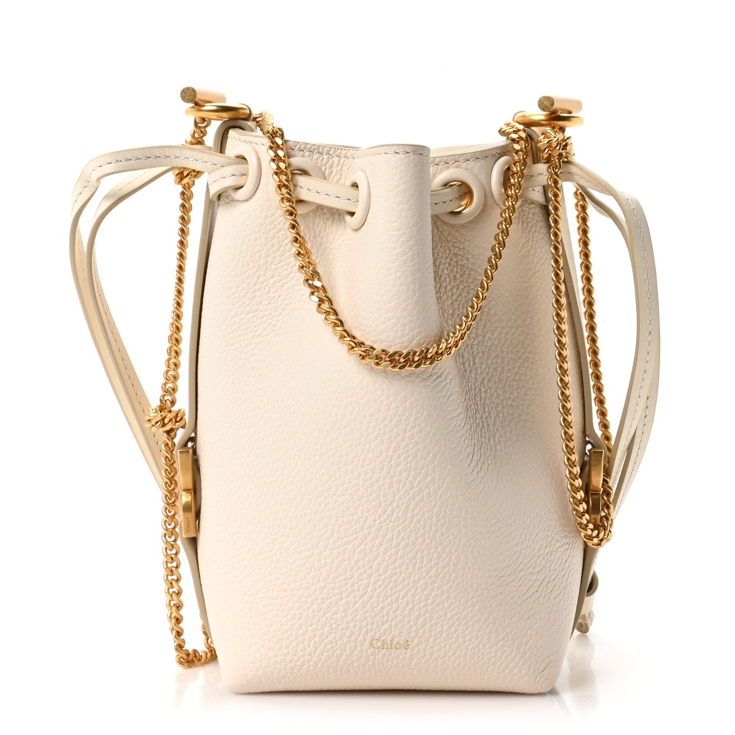 Grained Calfskin Micro Marcie Bucket Bag Misty Ivory