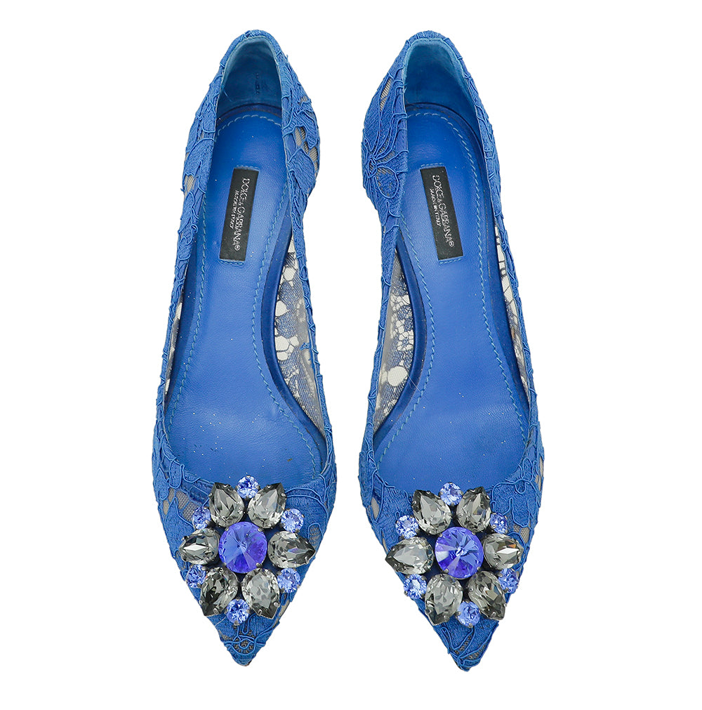 Dolce & Gabbana Blue Bellucci Crystal Lace Pumps 36.5