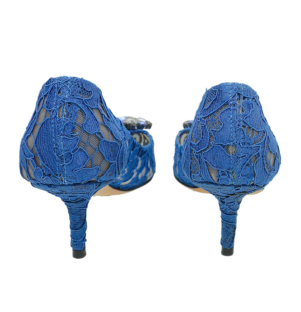 Dolce & Gabbana Blue Bellucci Crystal Lace Pumps 36.5