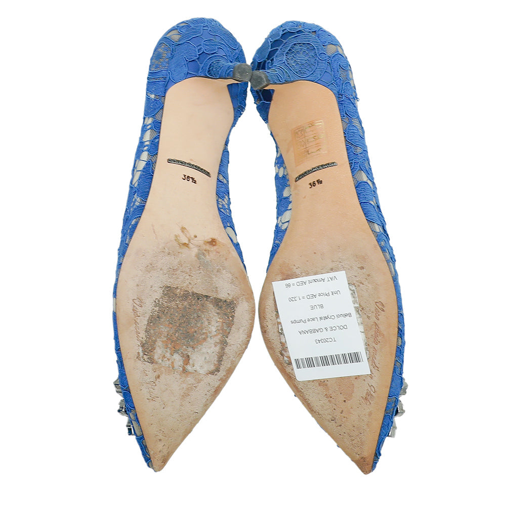 Dolce & Gabbana Blue Bellucci Crystal Lace Pumps 36.5