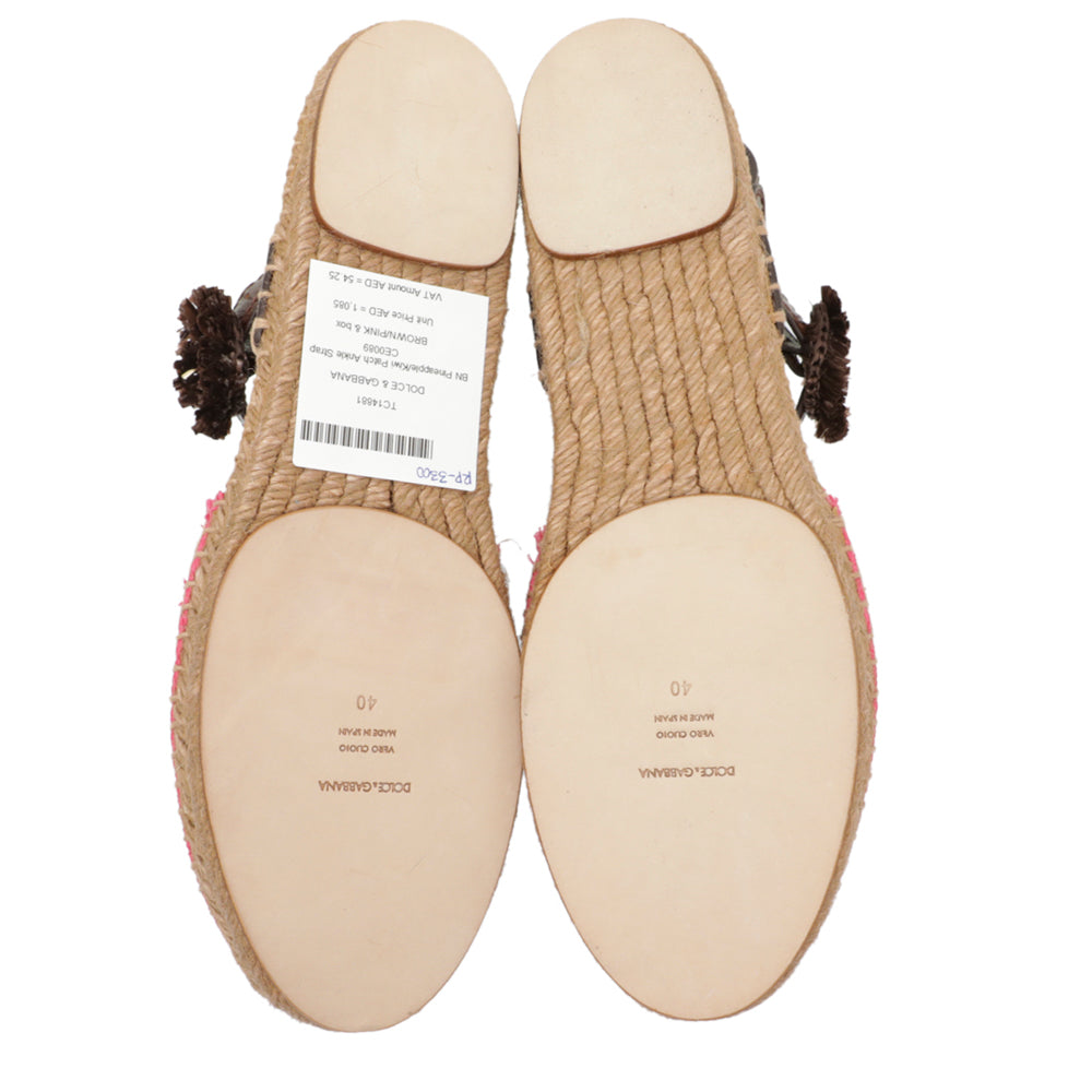 Dolce & Gabbana Bicolor Pineapple Kiwi Patch Ankle Strap 40