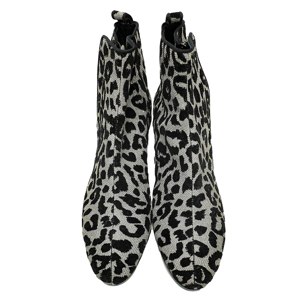 Dolce & Gabbana Bicolor Valley Leopard Velvet Lurex Ankle Boots 38.5