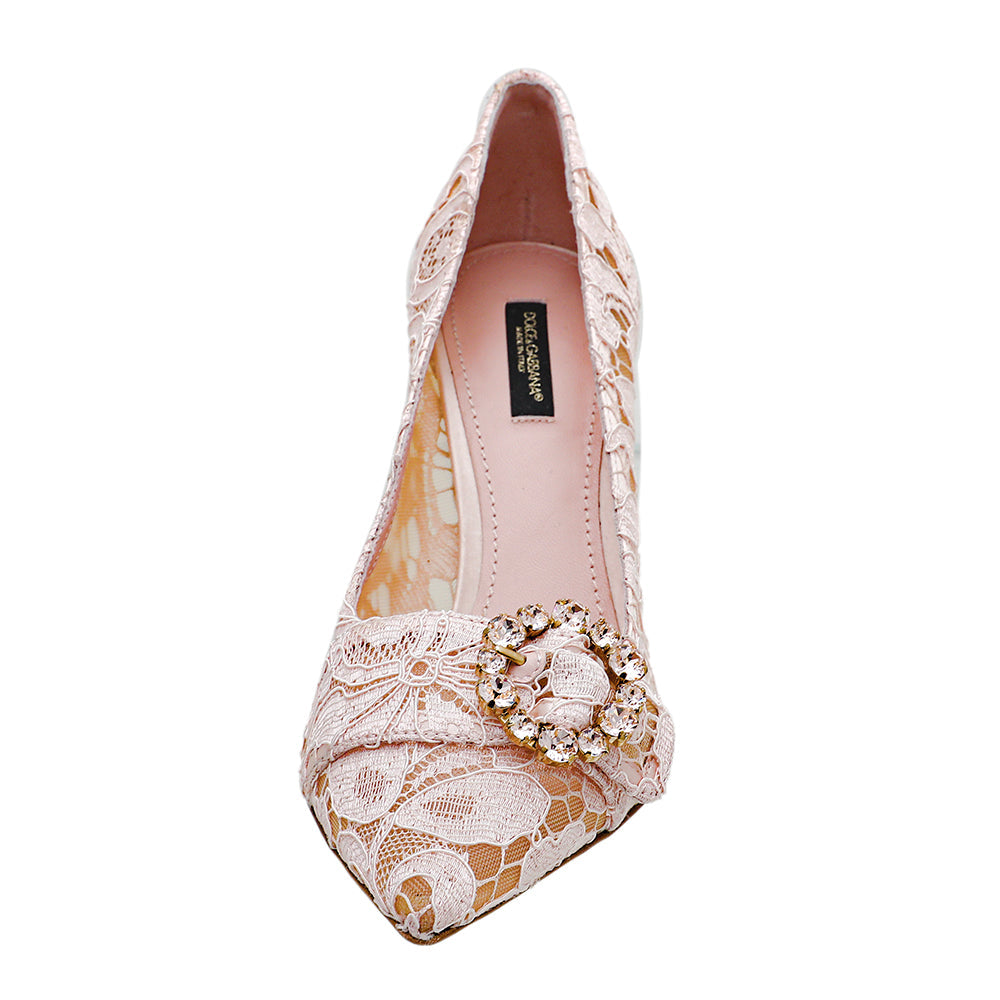 Dolce & Gabbana Light Pink Lace Crystal Buckle Pumps 39
