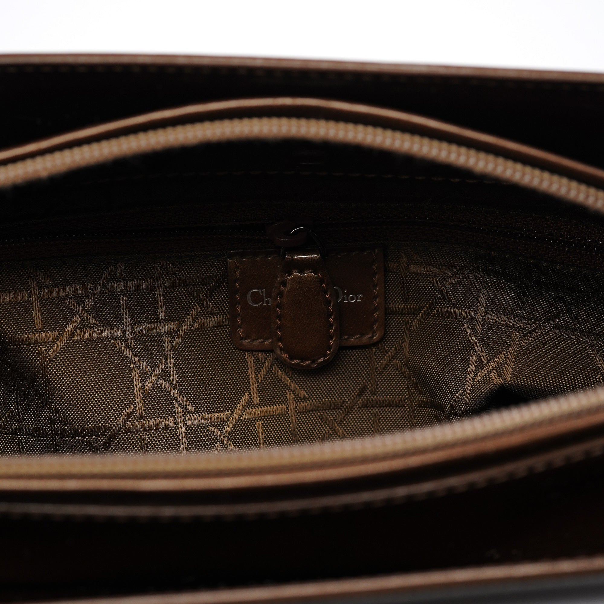 Brown Patent Leather Lady Dior Tote Bag