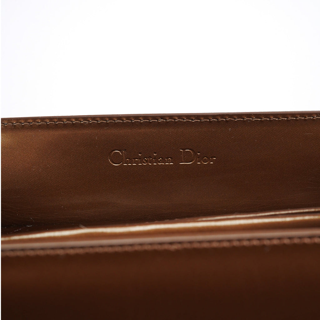 Brown Patent Leather Lady Dior Tote Bag